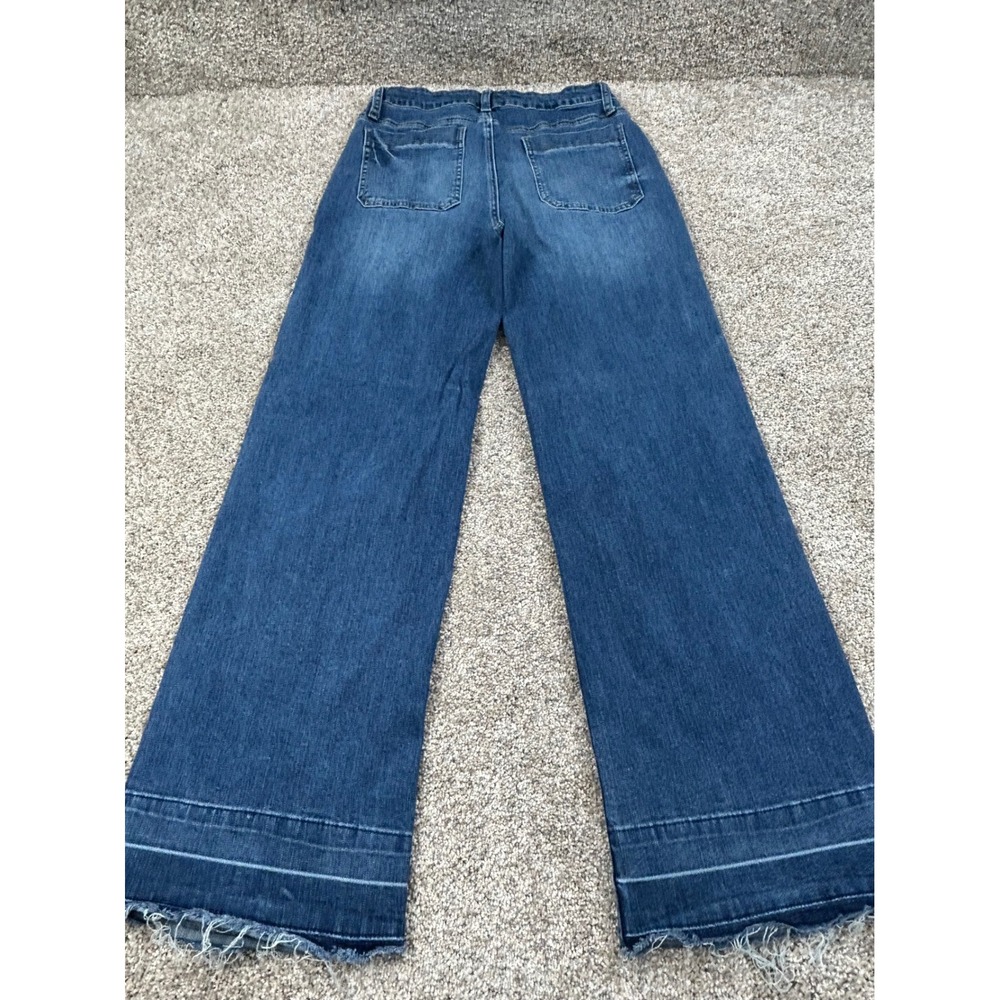Flamingals Womens Wide Leg High Rise Raw Hem Jeans Medium Wash Blue Size S #0653 - Picture 6 of 7